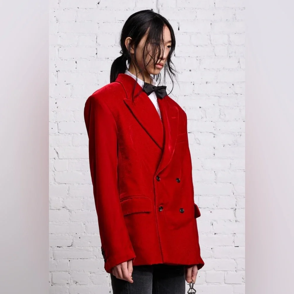 R13 DB Peak Lapel Ragged Blazer, Red Velvet - Picture 12 of 17